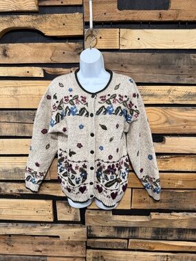 Vintage Northern Reflections, Wool Blend Floral & Hearts Cardigan Size Large
